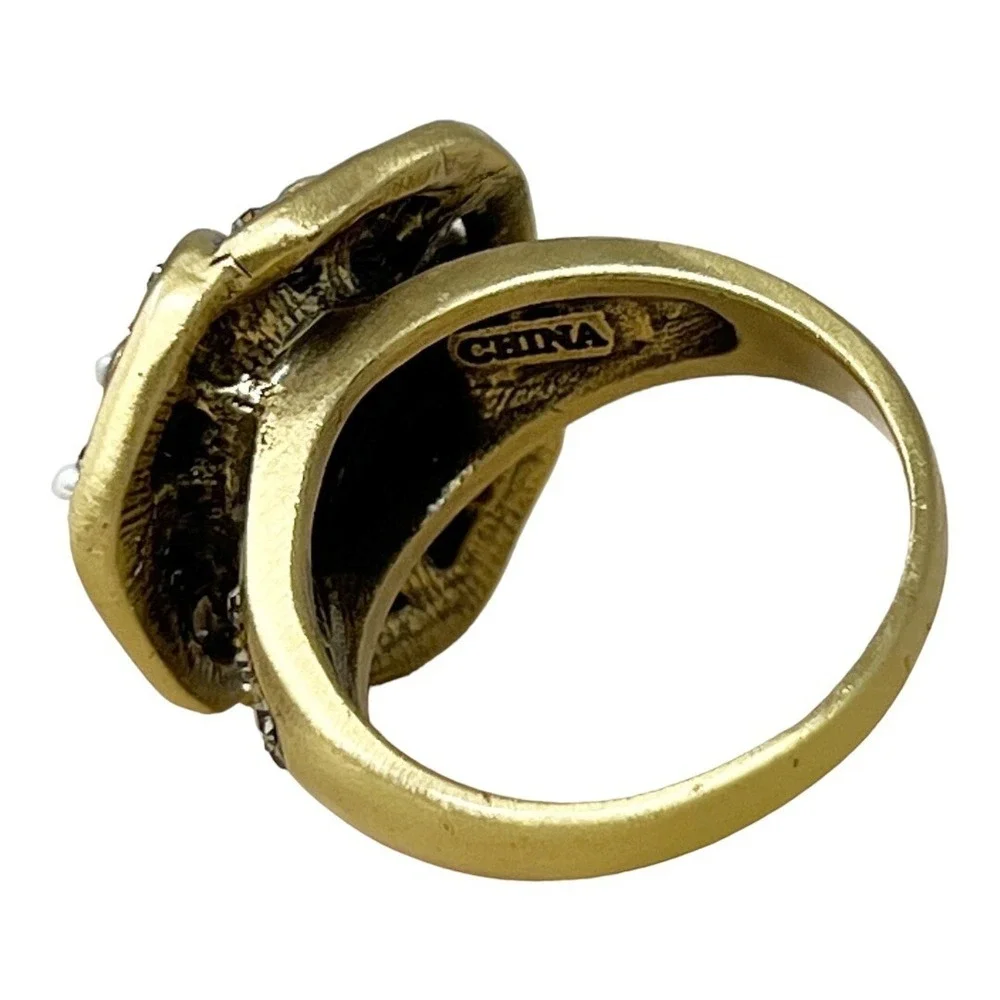 Heidi Daus Pearl Swarovski Crystal Designer Ring